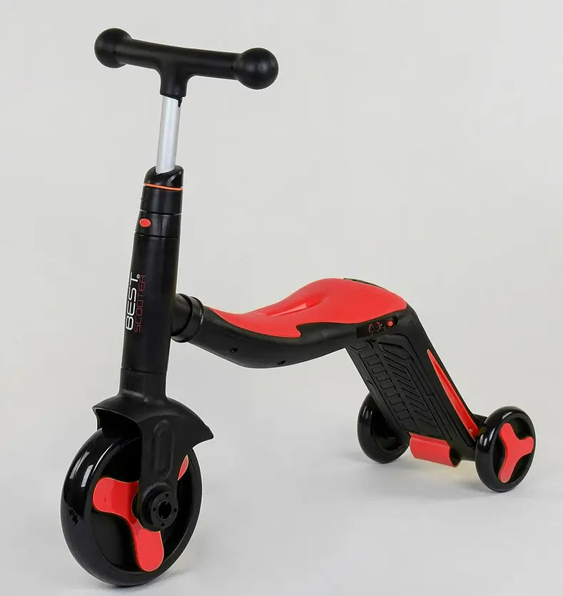 Самокат 3в1 JT 28288 Best Scooter, самокат-велобіг-велосипед, ЧЕРВОНИЙ, світло, мелодії, колеса PU, в коробці (6900066328282) - фото 8