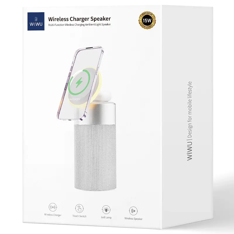 БЗП Wi-W022 3 in 1 Wireless Charger+Bluetooth Speaker White Wiwu teh0029892 - фото 5