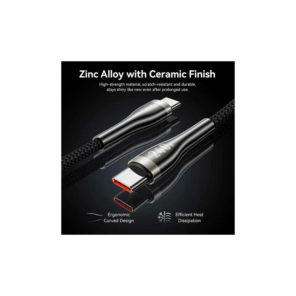 Дата кабель USB-C to USB-C 1.2m 5A nylon braided black Vention (CTYBAV) - фото 9