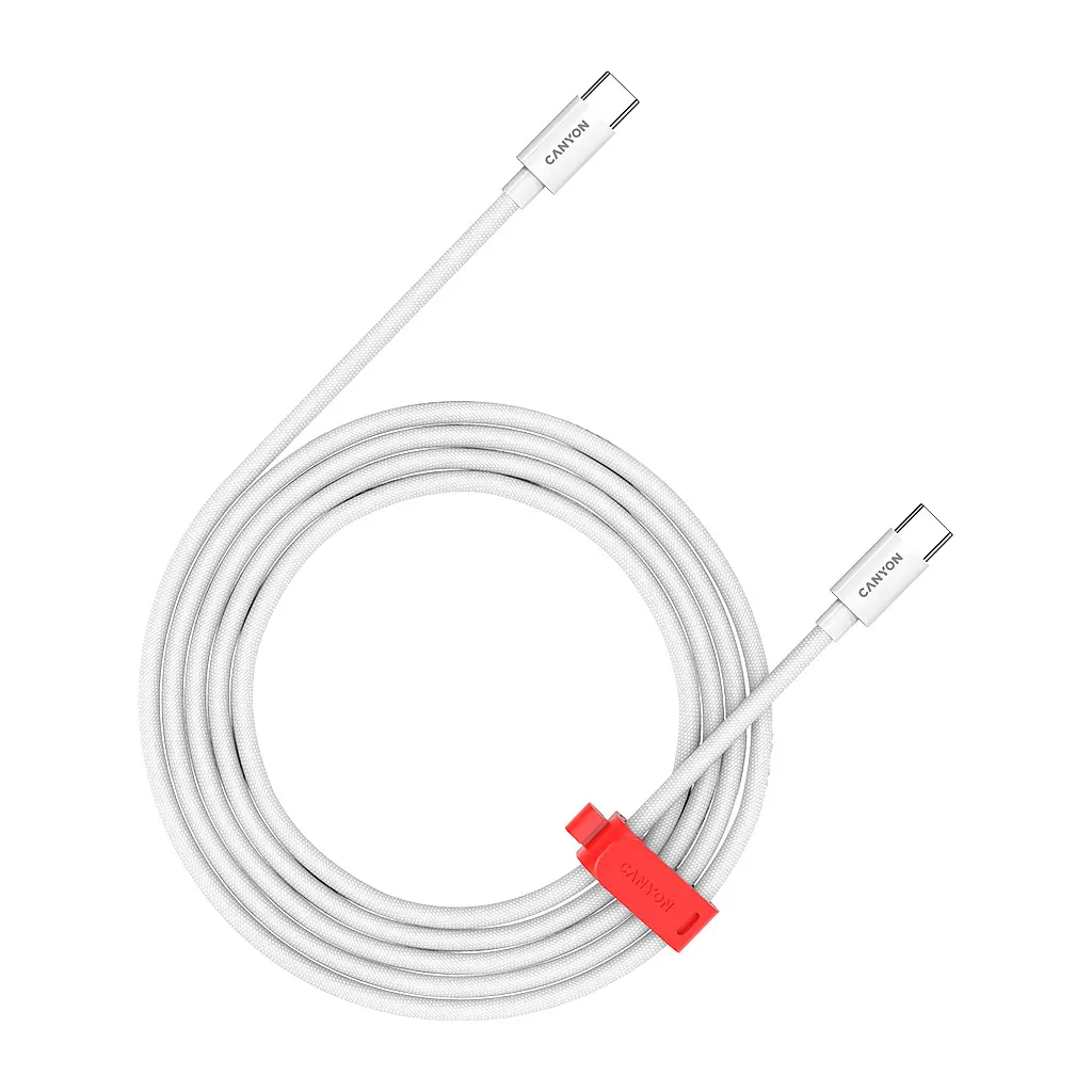 Кабель для передачи данных Canyon CC60AB USB-C to USB-C 60W Braided 1.2 m White (CND-CC60AB12W)