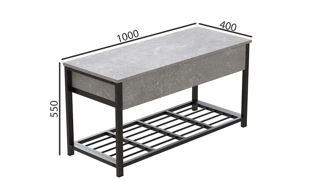 Банкетка с ящиком Ferrum-decor Дрейк 1 550x1000x400 металл Черный ДСП Бетон 16 мм (FRD-103051) - фото 3