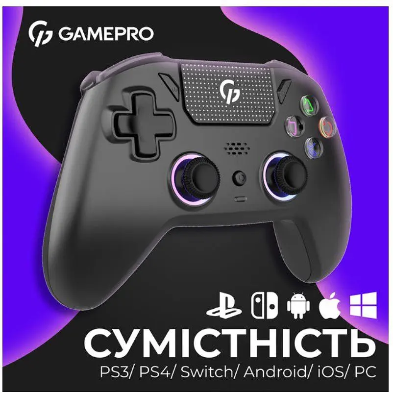 Геймпад Bluetooth джойстик GamePro GPS-13B Bluetooth 5.3/USB (PC/iOS/Android/PS3/PS4) RGB Black - фото 4