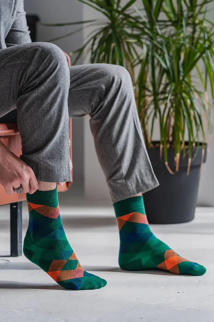Носки с принтом ромбы высокие бесшовные дышащие качественные ORGANIC cotton JILL ANTONY - фото 4