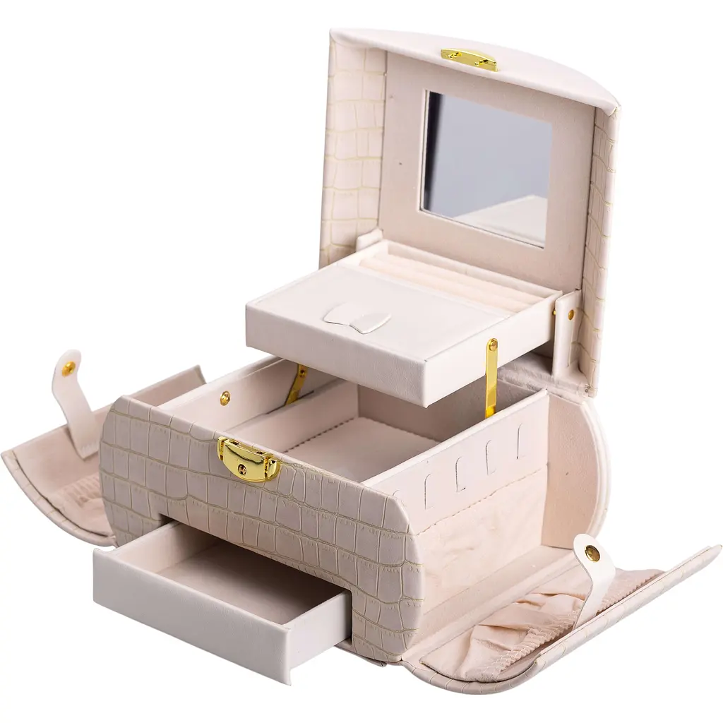 Кейс-органайзер Yiwu для украшений с защелкой 24x17x18 см бежевый HP-5-21BE - фото 7