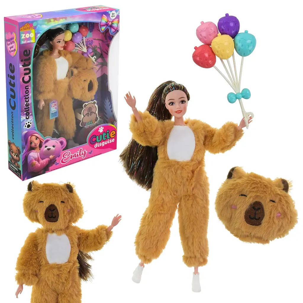 Колекційна лялька у хутряному костюмі капібари Zoo Doll з повітряними кулями (QJ201A)