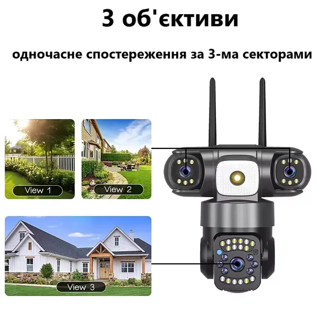 Вулична WiFi IPкамера SC28  15Мп  чорна 3 незалежних об'єктиви поворотні duplication - фото 3