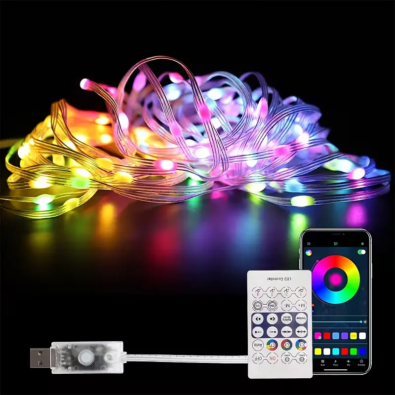 Смарт гірлянда USB 20м RGB з Bluetooth та пультом кольорова світлодіодна розумна LED стрічка AMILL LED - фото 2