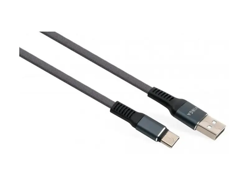 Кабель Vinga USB 2.0 AM to Type-C 1m flat nylon gray (VCPDCTCFNB1GR)