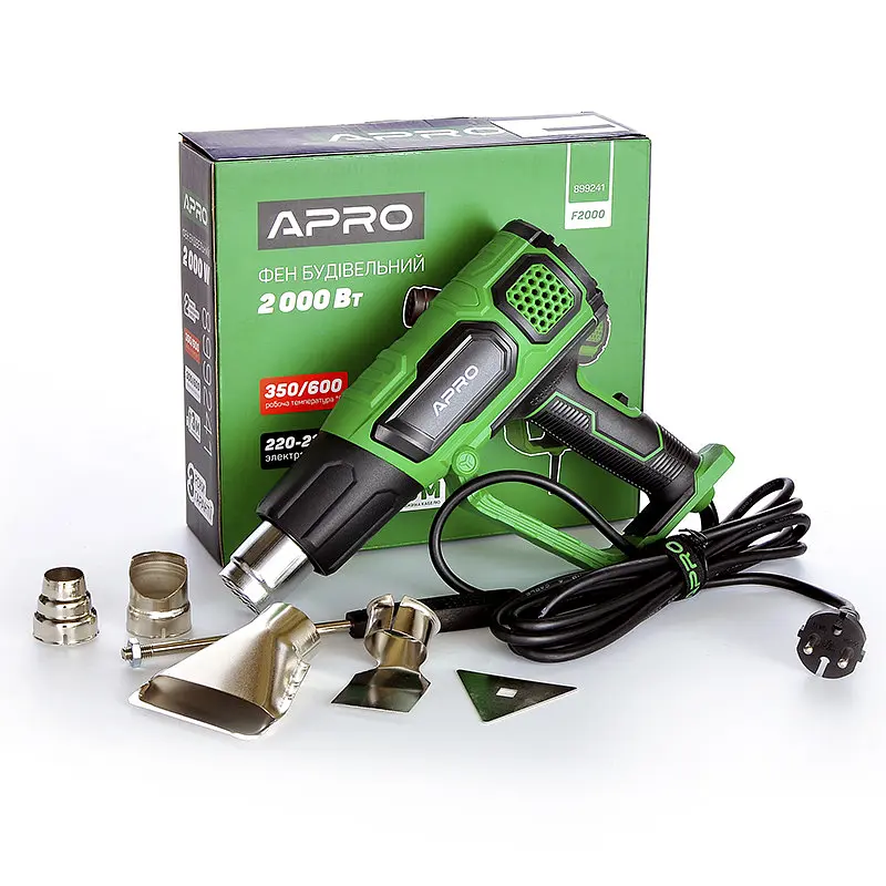 Фен строительный Apro F2000 2 режима 350/600°C 300/600 л/мин 2000 Вт 30412 - фото 2