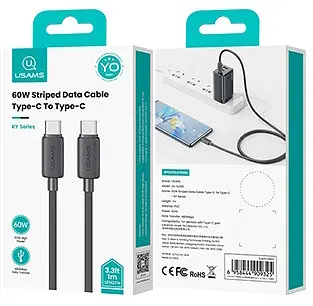 USB Кабель Usams US-SJ691 Type-C-Type-C 60W 5A 1.0m Чорний - фото 2