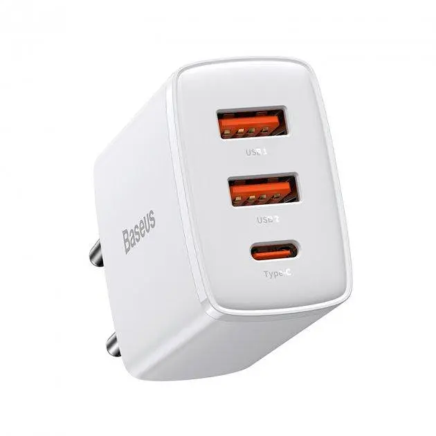 Мережевий зарядний пристрій Baseus Compact Quick Charger 2USB + 1Type-C 30W CCXJ-E02 White - фото 2