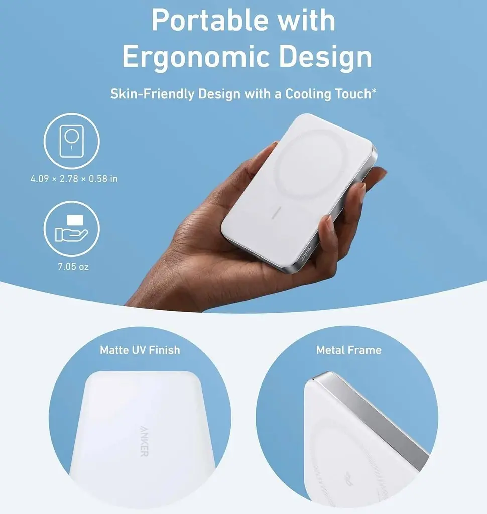 Павербанк Anker MagGo A1664 Ultra Slim магнитный с беспроводной зарядкой белый 10000 mAh - фото 5