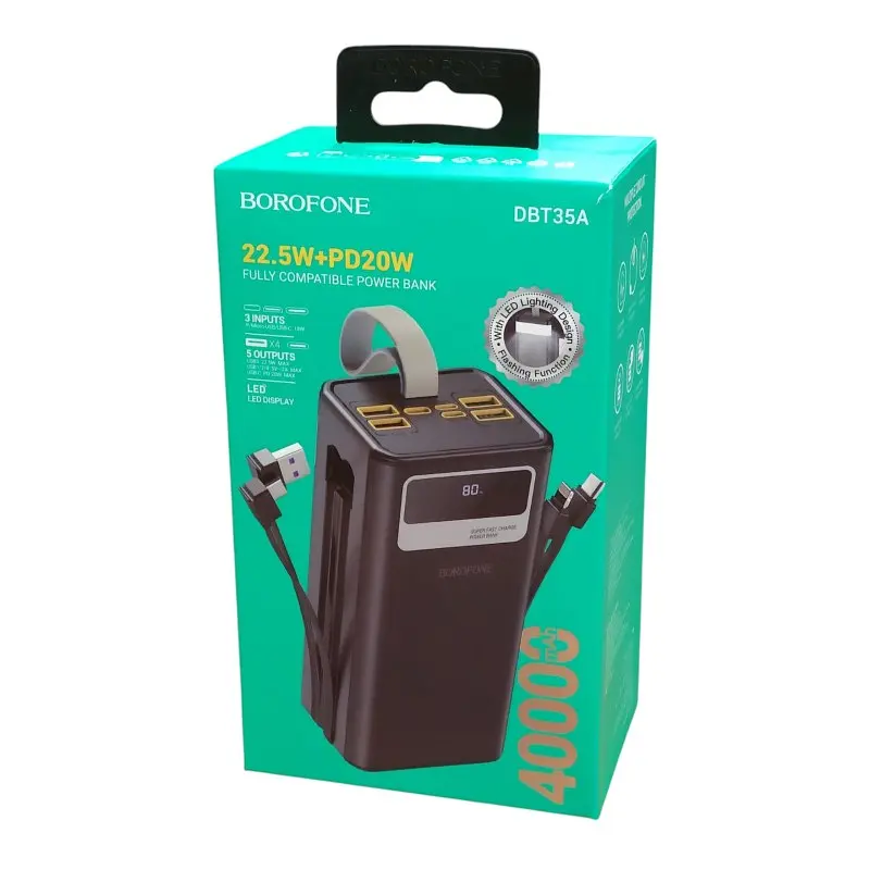 Павербанк 40000мА·ч Power Bank 4USB 2Type-C PD зі швидкою зарядкою до 22.5W та ліхтариком кабелю Type-C та Lightning портативний зарядний пристрій BOROFONE DBT 35A - фото 13