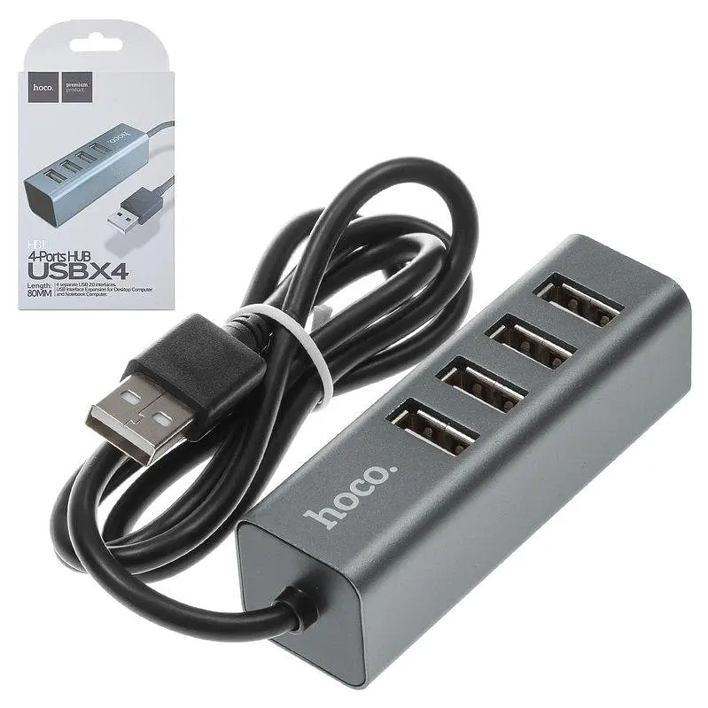 Концентратор адаптер хаб Hoco Line machine HB1 1 Usb-A to 4 Usb сірий - фото 3