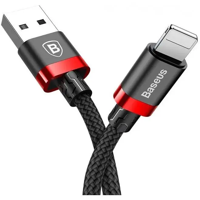 Дата кабель USB 2.0 AM to Lightning 1.0m Cafule Black-Red Baseus (CALKLF-B19) - фото 1