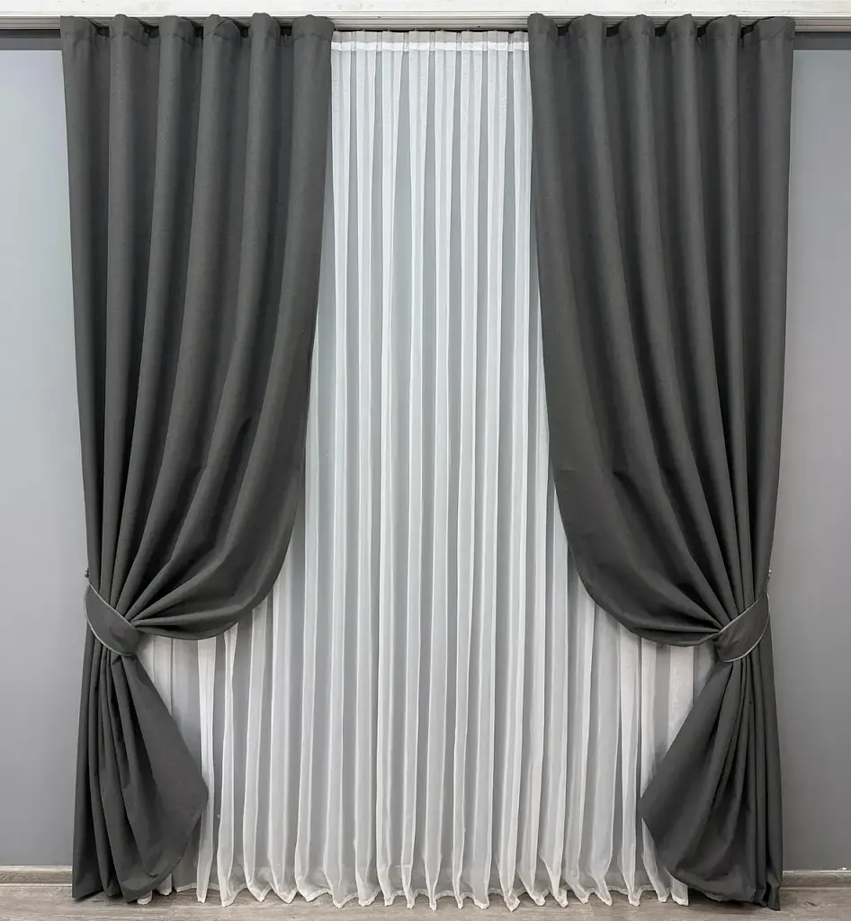 Комплект штор VR-Textil льон блекаут 2 шт 150x270 см графітовий (1594ш) - фото 2
