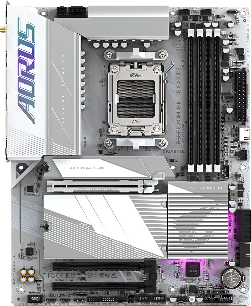 Материнська плата B650E A ELITE X ICE sAM5 B650 4xDDR5 M.2 HDMI DP Wi-Fi BT mATX білий Gigabyte teh0019058 - фото 2