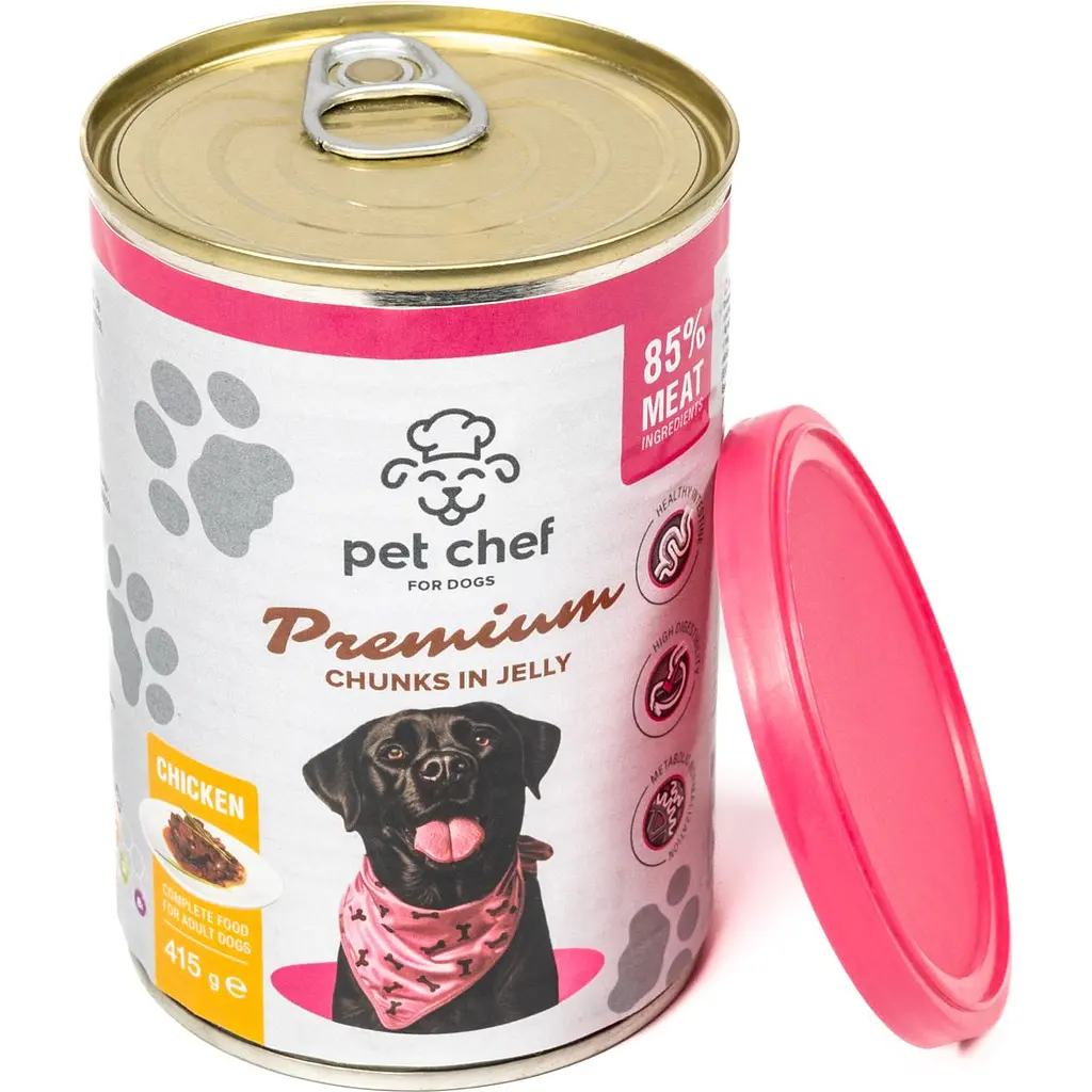 Влажный корм для взрослых собак Pet Chef Кусочки в желе с курицей 415 г duplication - фото 3
