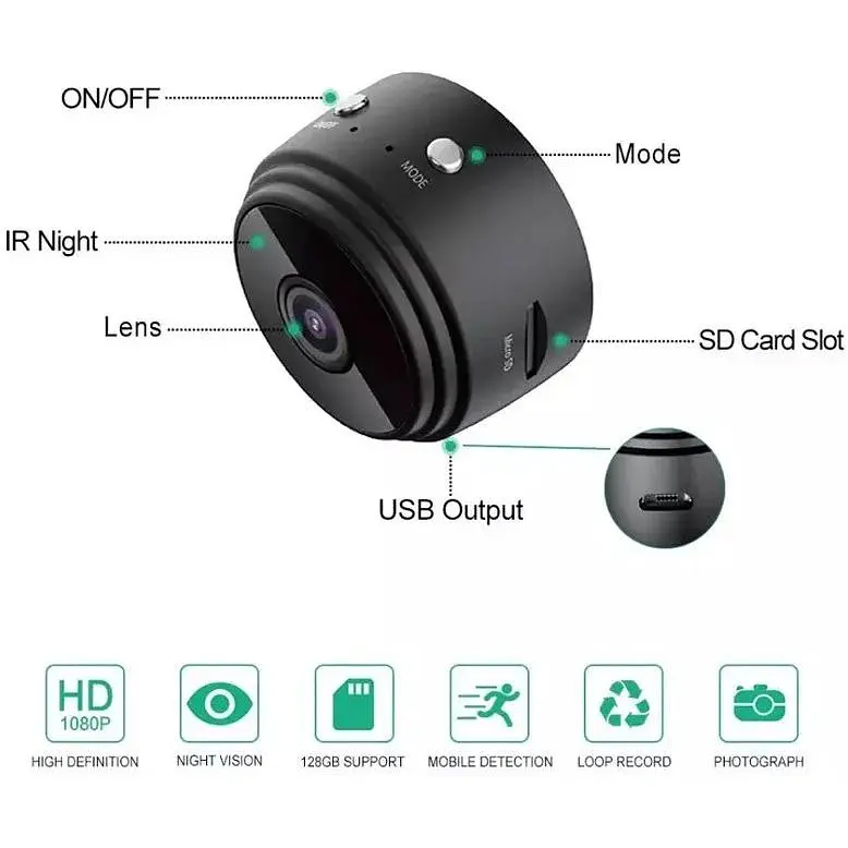 Камера відеоспостереження Pix-Link бездротова A9 720P/1MP шпигунська IP міні Wi-Fi камера Black (18655) - фото 6