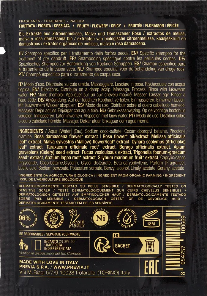 Шампунь очищувальний проти сухої лупи Previa E4.01 Dry Dandruff Cleansing Shampoo 10 мл - фото 2