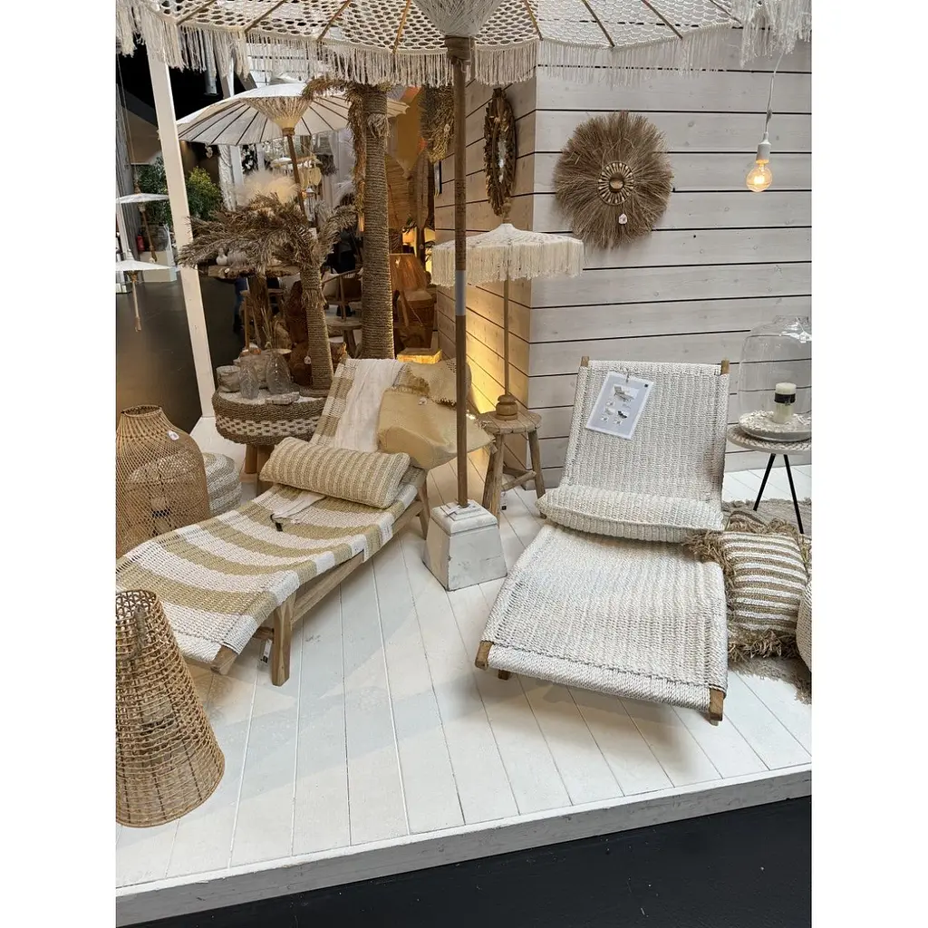 Шезлонг J-line з подушкою бежевий з білим (41519) - фото 7