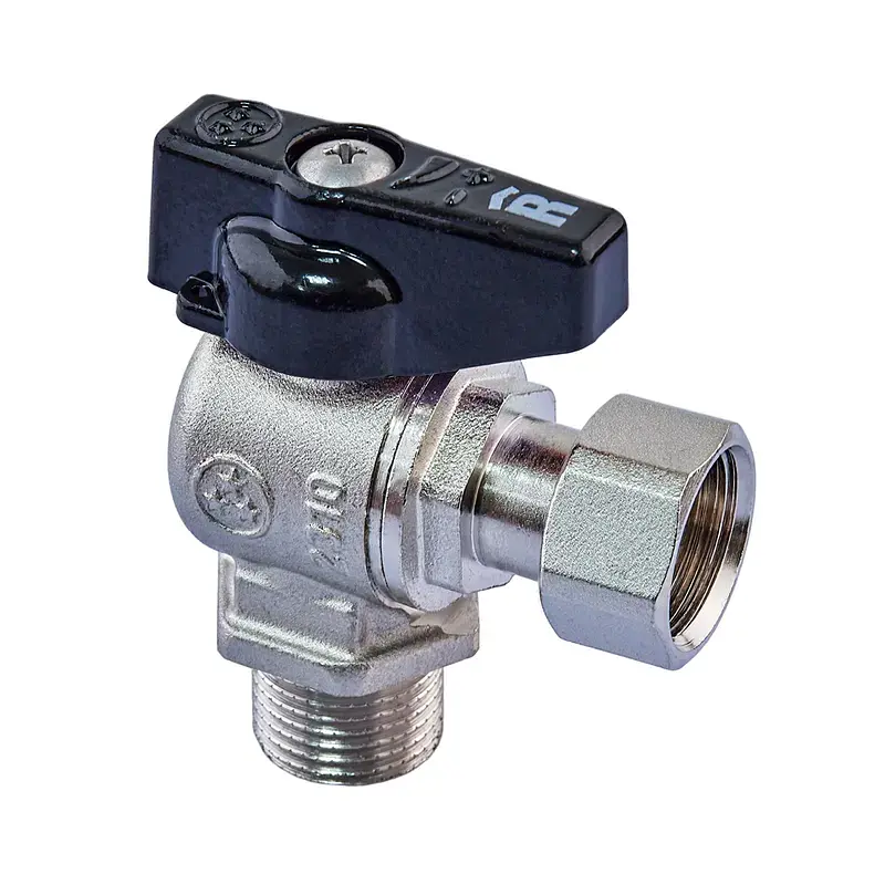 Кран кульовий кутовий Н/Г Roho R116-050B -1/2"x1/2" Вз, ручка "метелик" чорна RO0236