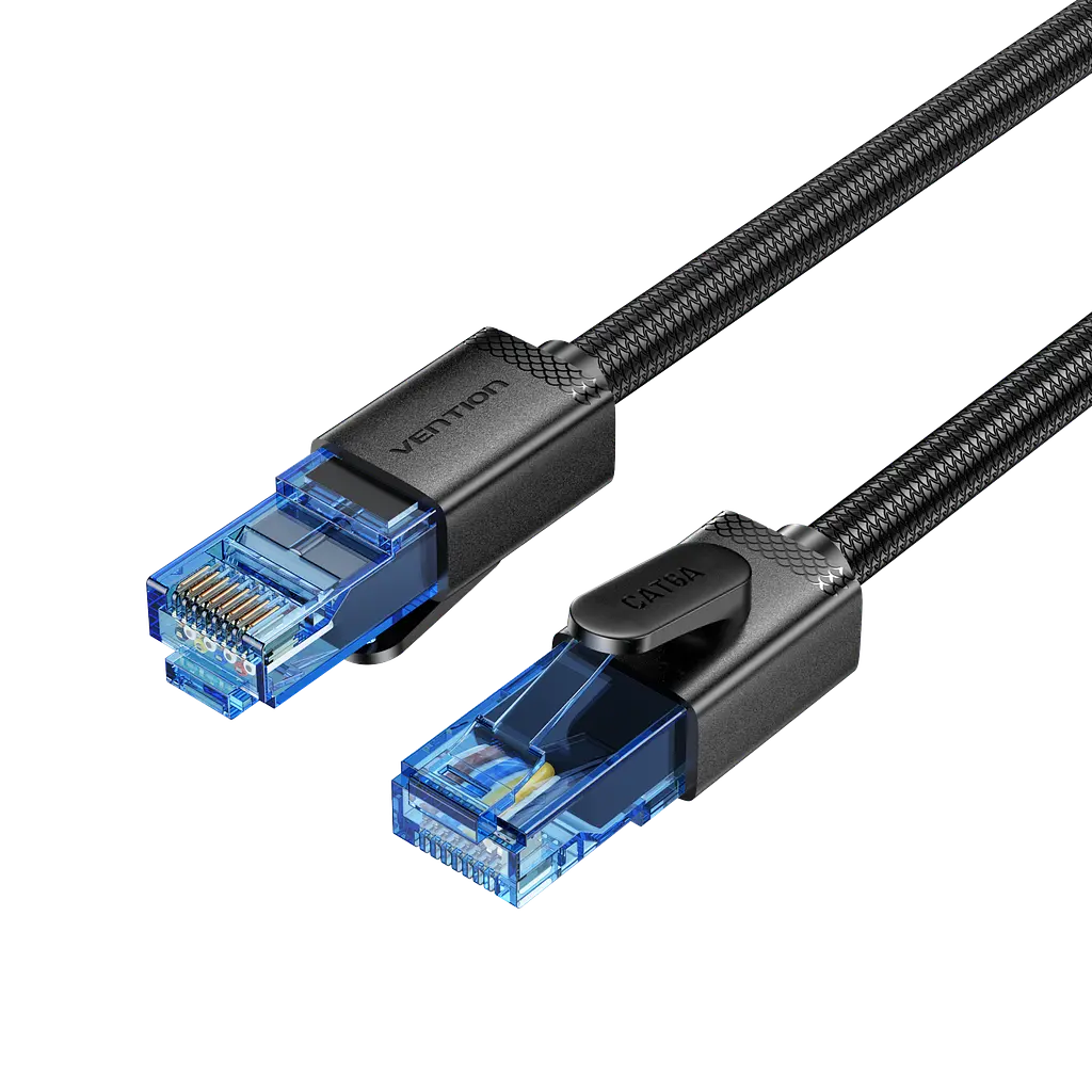 Ethernet-патч-корд Vention довжина 2 м LAN-кабель роз’єми RJ45 8P8C на обох кінцях Cat6A UTP неекранована вита пара заявлена швидкість передавання 10 Гбіт/с фактичний результат залежить від пристроїв і умов мережі зовнішній діаметр 6 мм рельєфна гнучка оболонка гарантія 2 роки чорний виріб із напівпрозорими синіми штекерами в чорних корпусах (ISCBH)