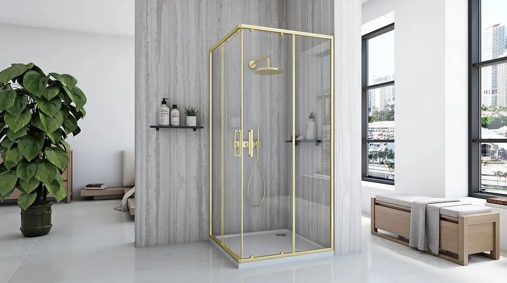 Душова кабіна Rea City 90x90 brushed gold REA-K6443, Золотий, Універсальна, прозорий, золотий - фото 4