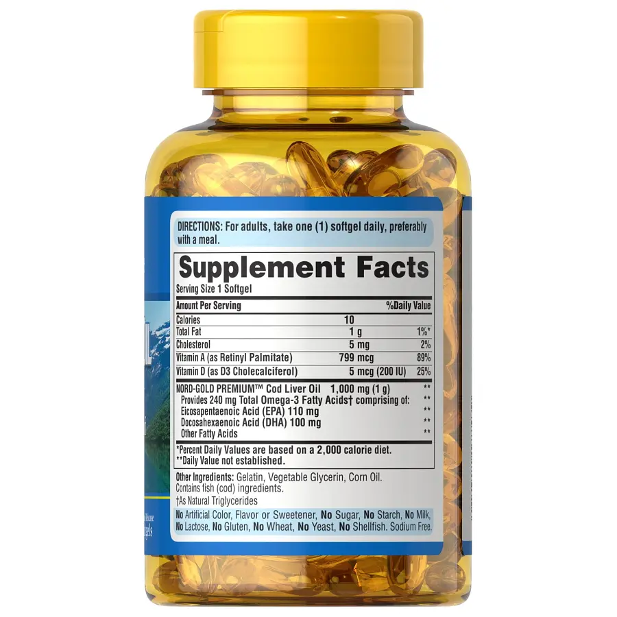 Жирні кислоти Puritan's Pride Cod Liver Oil 1000 mg, 120 капсул - фото 2