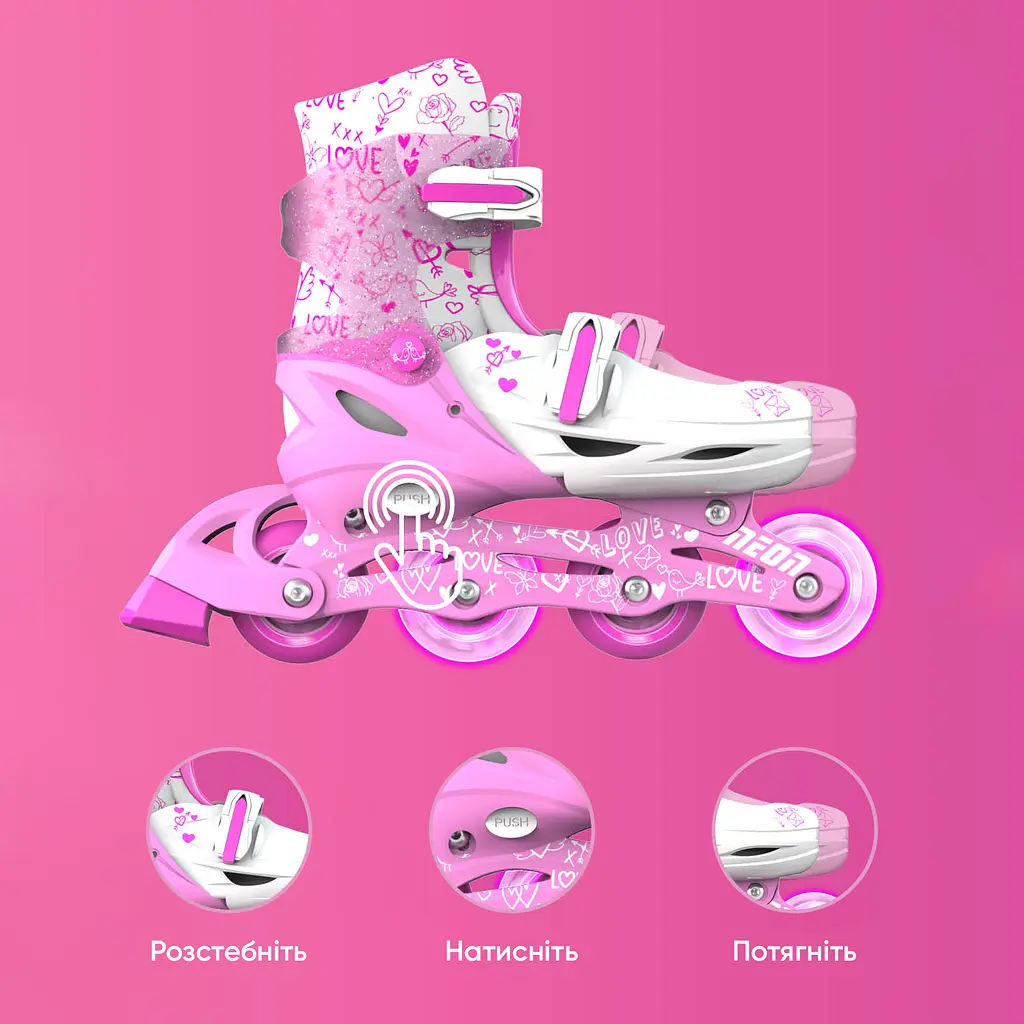 Ролики Neon Inline Skates Розмір 30-33 Рожевий - фото 6