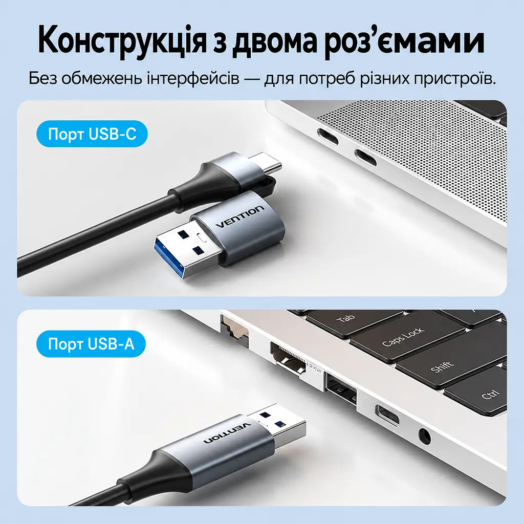 Мережевий Ethernet-адаптер Vention зовнішня мережева карта з USB-C або USB-A на RJ45 10/100/1000 Мбіт/с без встановлення драйверів у macOS та Windows 8–11 зі світлодіодними індикаторами мережі для Nintendo Switch через USB-порт док-станції із вбудованим кабелем 0,15 м сірий (CFQHB) - фото 2