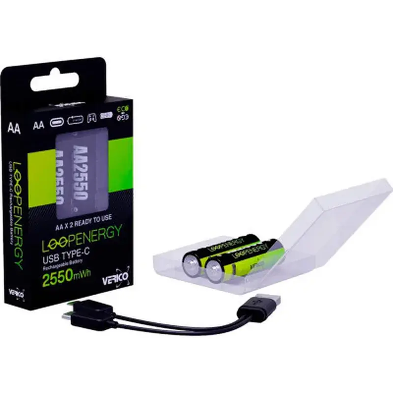 Акумулятор Verico AA USB Type-C 1700mAh 1.5V Li-ion * 2 (LoopEnergy) (1UDBT-A1WEA2-NN) - фото 3