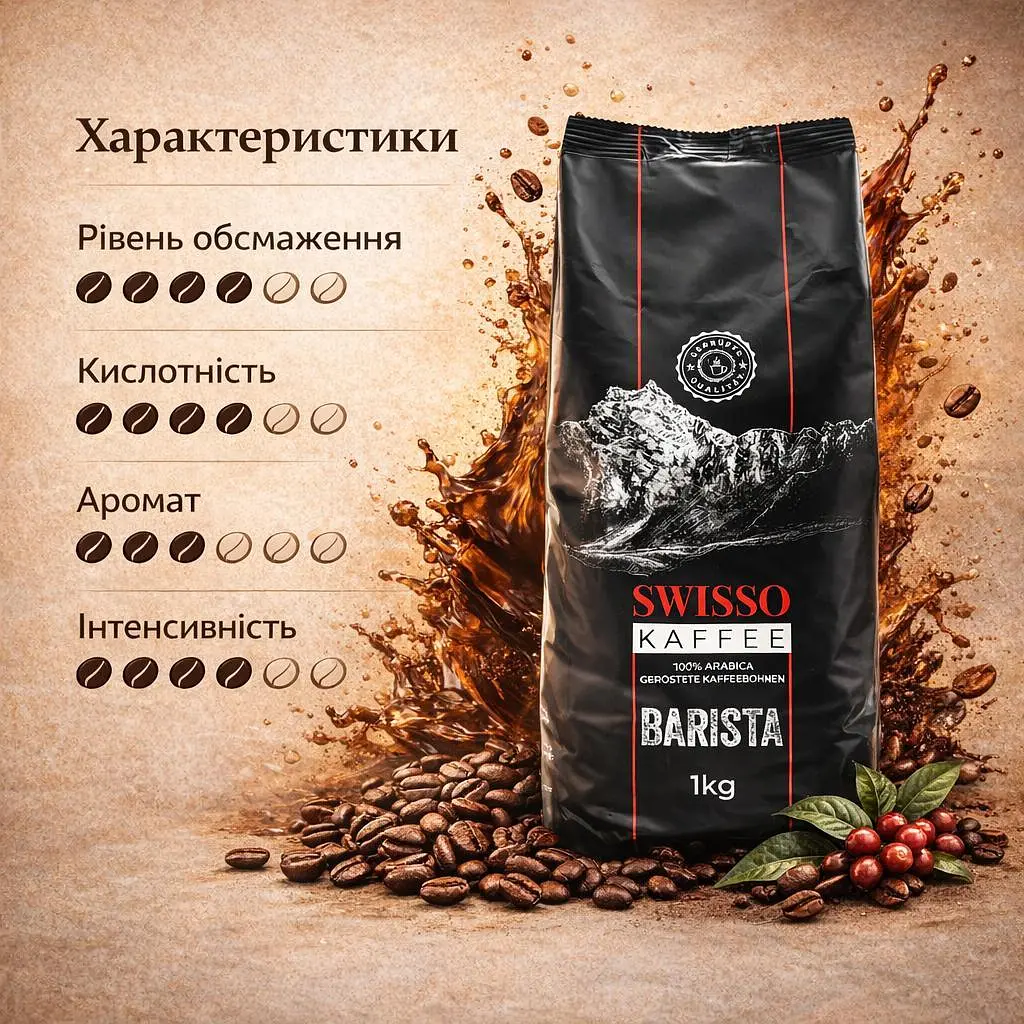 Кава в зернах Swisso Kaffee Barista 100% Arabica 1 кг натуральна зернова кава для кавомашини - фото 3