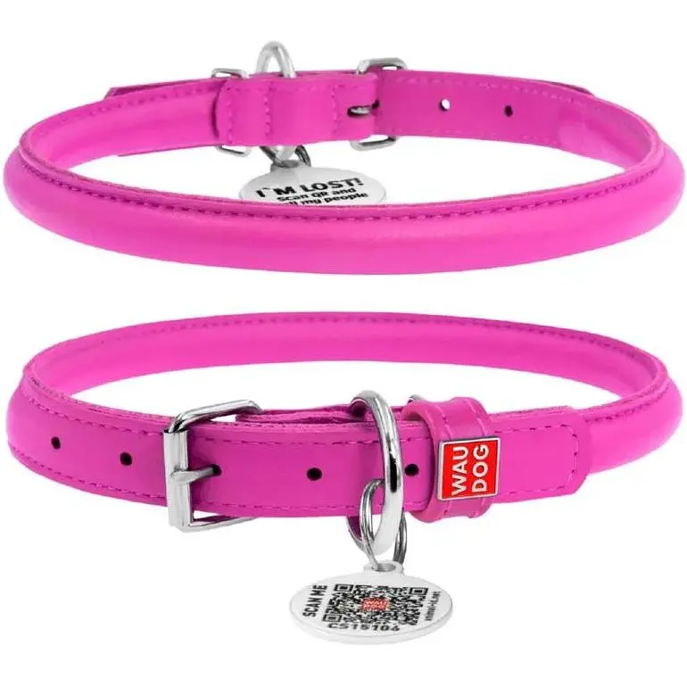 Ошейник для собак Waudog Glamour кожаный с QR паспортом, круглый, L, Д 13 мм, Дл 45-53 см (4820152561510) - фото 1