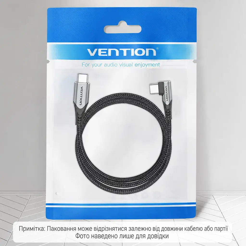 Кабель Vention TAKHF USB-C - USB-C кутовий 90° PD 100 Вт 1 м сірий (TAKHF) - фото 12