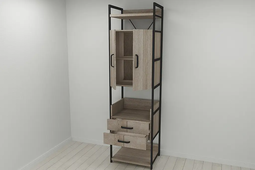 Шафа Гардероб Уні секція 5 серії Конект Ferrum-decor 220x60x50см Чорний метал ДСП Дуб Сонома Трюфель 32 мм (FRD-104514) - фото 9