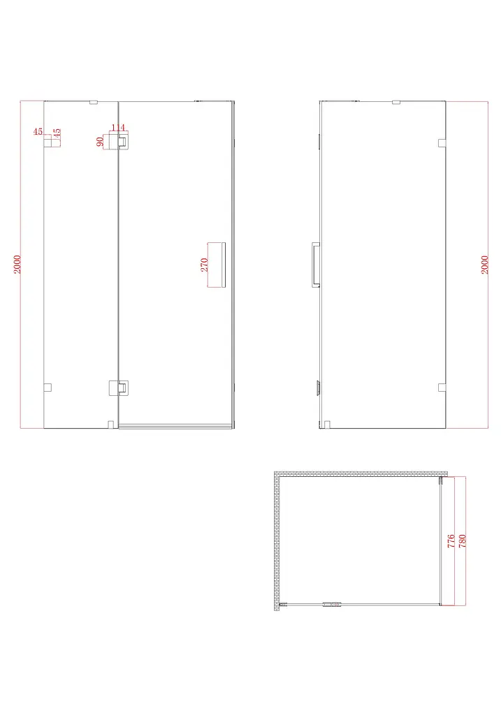 Бічна стінка для кабіни Koer SR SW04-80x200-TR-01 прозоре скло Easy Clean 10 мм, хром KR5389, прозоре, хром - фото 9