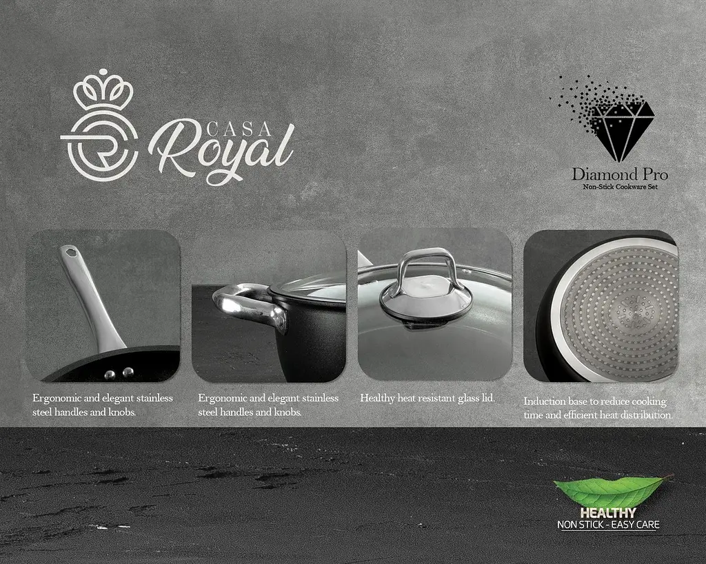 Набір посуду Casa Royal P-UKR 20100 "Greblon Diamond Pro" Black 7 предметів - фото 5