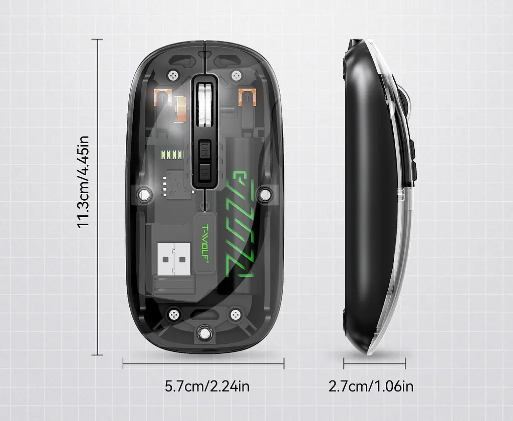 Компьютерная мышь T-WOLF X11 беспроводная бесшумная с аккумулятором 2,4G+Bluetooth Black - фото 3