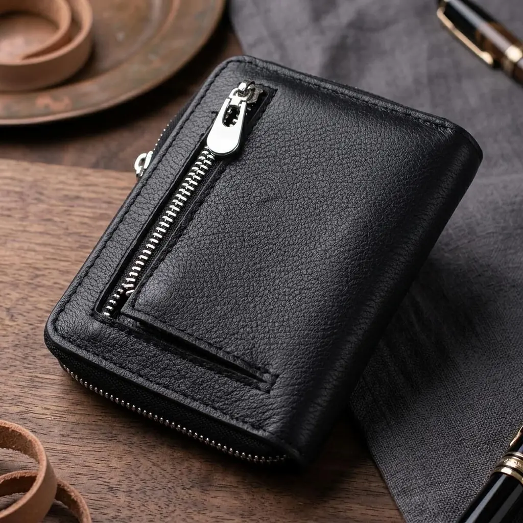 Шкіряний гаманець для жінок на блискавці з тисненим логотипом ST Leather 19489 чорний - фото 3