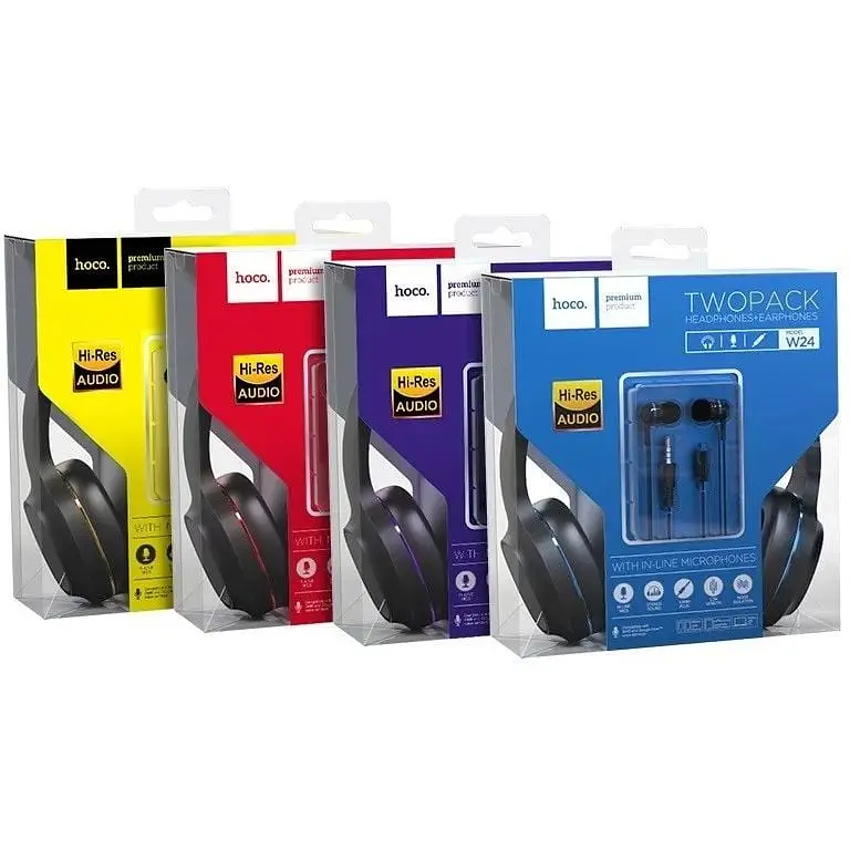 Навушники Hoco W24 Enlighten набір з 2 пар чорно-червоні - фото 6
