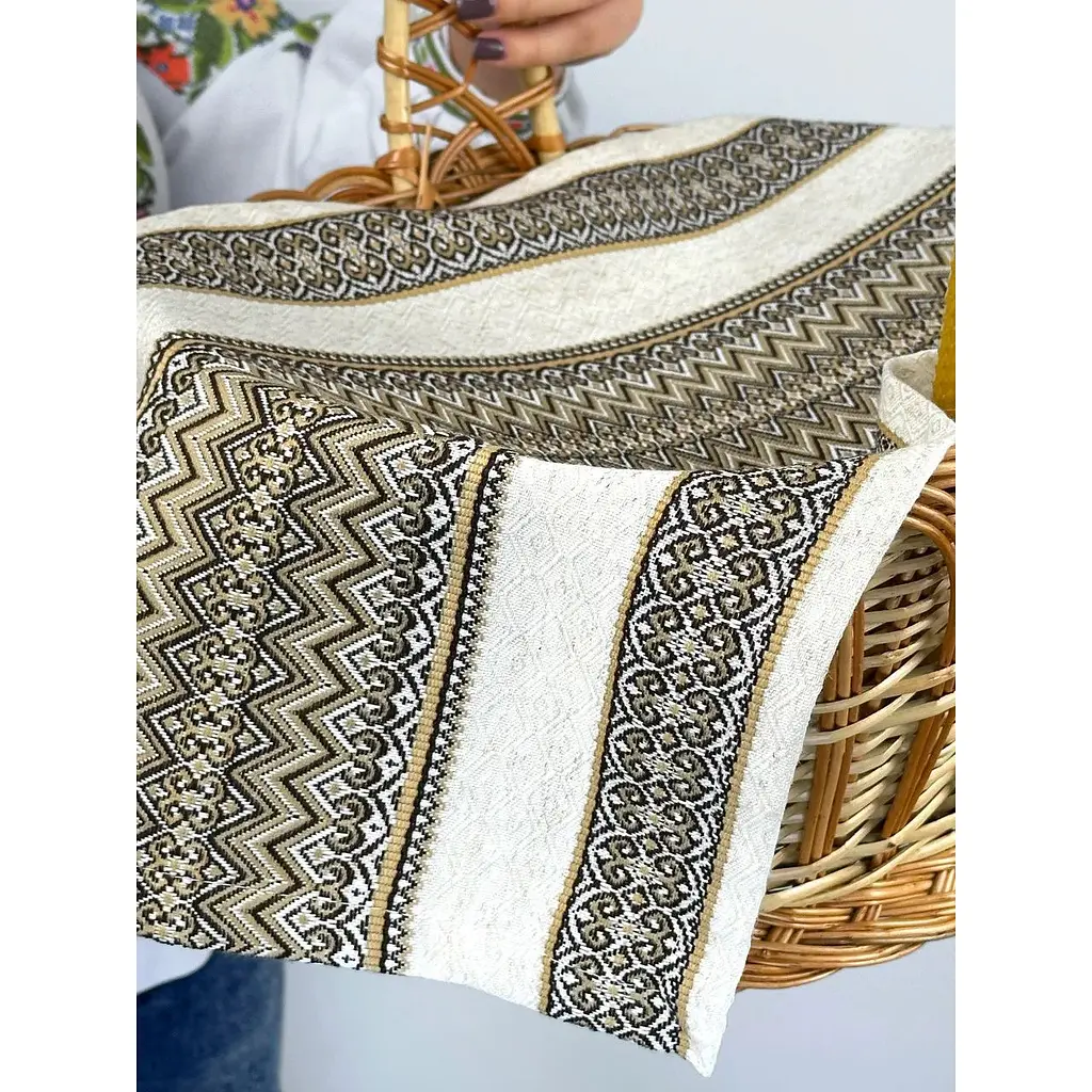  Комплект Пасхальная корзина Галичина с льняным полотенцем 70х30 см Рандеву коричневое и свеча - фото 6