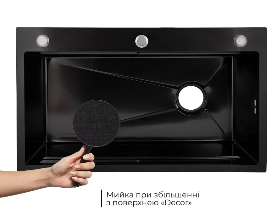 Кухонна мийка інтегрована Lidz Handmade H7545B Decor Black PVD Honeycomb 3,0/1,0 мм LDH7545BDECPVD48373 - фото 3