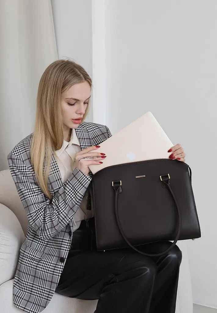 Жіноча шкіряна сумка Business темно-коричнева Краст - фото 2