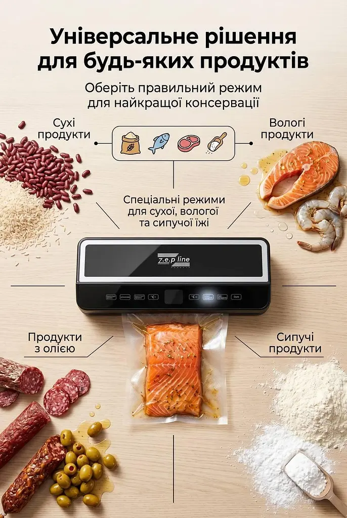 Вакуумний пакувальник 200Вт Zepline ZP-00374 з LED-підсвіткою та рулоном пакетів - фото 4