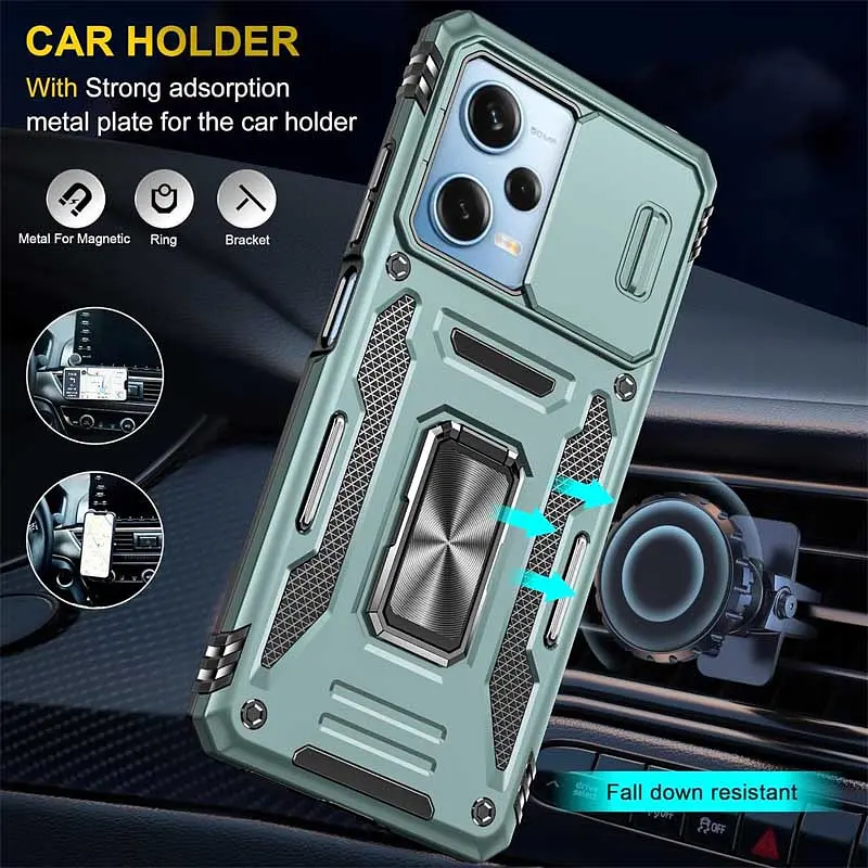Ударостійкий чохол Epik Camshield Army Ring для Xiaomi Redmi 12 / Poco M6 Pro 5G Зелений / Light Green - фото 4