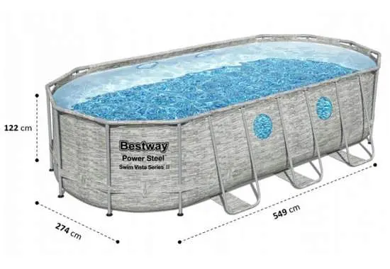 Сімейний овальний каркасний басейн Bestway 56716 549×274×122 см з фільтром та сходами на 13420 л - фото 3