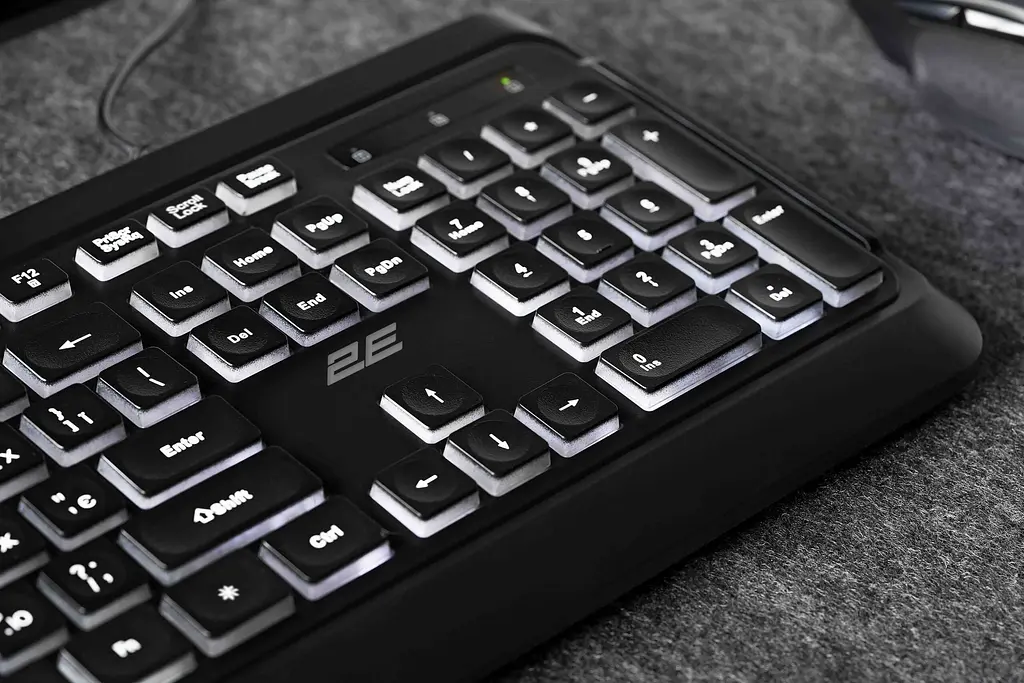Клавіатура мембранна USB з LED-підсвіткою 2E KS-120 Black, 104key, USB-A, EN/UK, White LED - фото 5