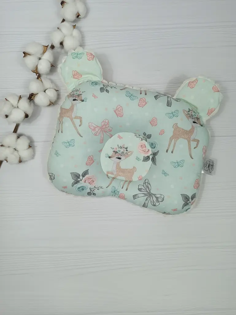 Дитяча ортопедична подушка 24×32 для новонароджених a.l.babybox Козулі М'ятний