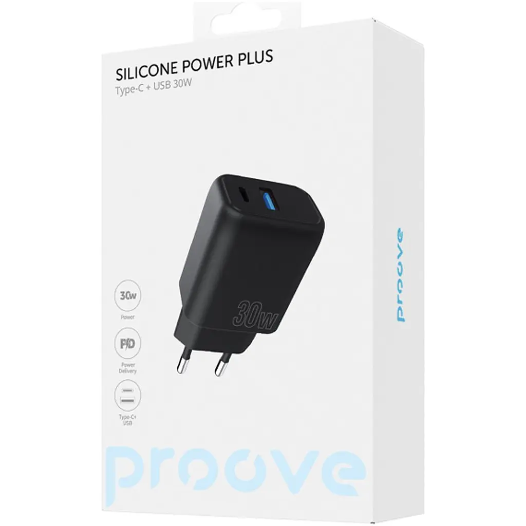 Мережевий зарядний пристрій Proove Silicone Power Plus 30W Type-C + USB Black [WCSP3011001] [130279] - фото 5